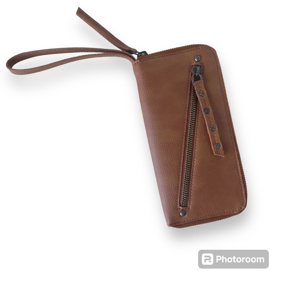 Free People Handbags - Free People Vegan Leather Wallet Zip Around Distressed Tan